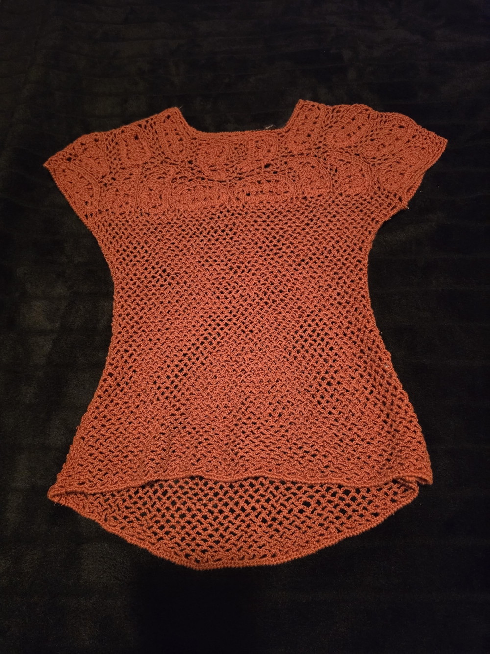 HAZEL NWOT Rust Orange Crochet Mesh Knit Top Boho Anthro Style Size S